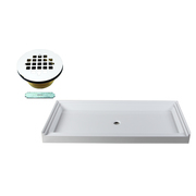 Westbrass Shower Pan 72 x 36 3-Wall W/ Center Solid Brass Drain W/ Modern Cross Grid in Powder Coat White HPG7236WHB-50